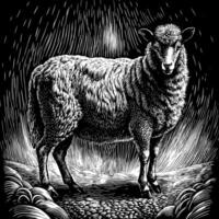 Intricate Black and White Line Art of a Sheep in Detailed Artistic Style vector