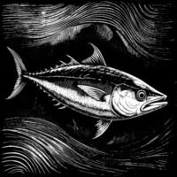 A black and white drawing of a fish with a long tail vector