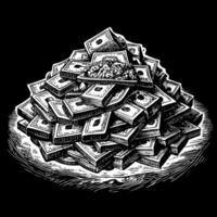 Monochrome Ink Drawing of a Pile of Books with Popcorn on Top vector