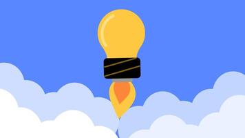 2D animation of a light bulb flying into the sky, depicting ideas, brainstorming and creativity video