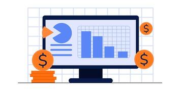 2D animated concept of financial analysis on management software dashboard or accounting software video