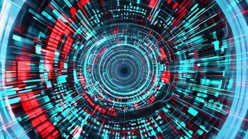Dynamic futuristic abstract design with vibrant red and blue lights, creating a captivating circular pattern and depth illusion. video