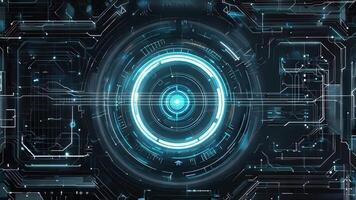 Futuristic digital interface design featuring a central glowing element and intricate circuit patterns, symbolizing technology and innovation. video