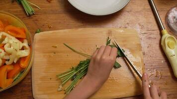 Chopping Fresh Parsley on a Wooden Cutting Board video