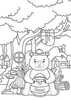 A coloring page with a bear and a tree vector