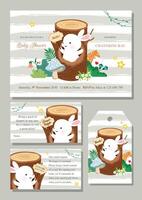 Bunny baby shower invitation set with cute bunny and tree vector