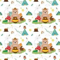 A seamless pattern with bears and campfire vector