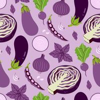 Seamless pattern with various purple vegetables. graphics. vector