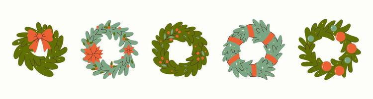 Set of fir Christmas wreaths isolate on white background. graphics. vector