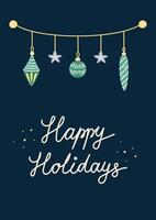 Happy holidays card with garland. Greeting card on dark background. Christmas and New Year. illustration. vector