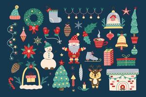 Christmas element large set on dark background. Isolated element for design of cards, patterns, banners. Christmas and New Year. illustration. vector