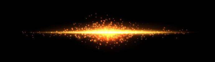 Gold horizontal lensflare. Light flash with rays or gold spotlight and bokeh. Yellow glow flare light effect. vector