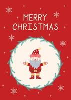 Merry Christmas Card with Santa Claus. Greeting card on light beige background and red frame. Christmas and New Year. illustration. vector