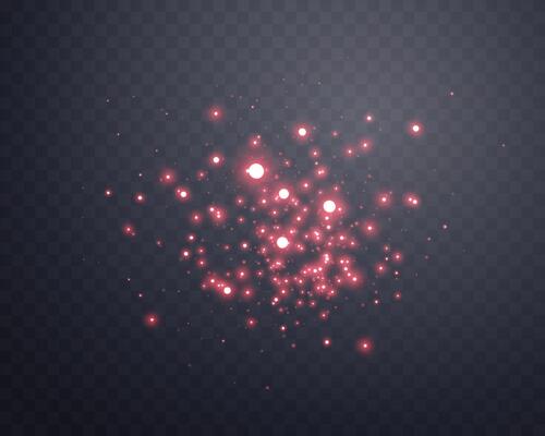 Red magic sparks and dust stars. Red glow flare light effect.