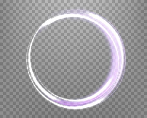 Silver and purple glowing magic ring. Neon realistic energy flare halo ring. Abstract light effect