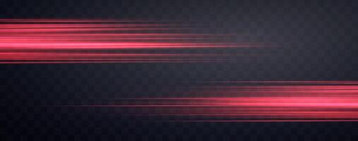 Speed rays, velocity light neon flow, zoom in motion effect, red glow speed lines, colorful light trails, stripes. vector