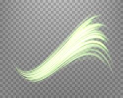 Glowing green lines. Neon realistic energy speed. Abstract light effect vector