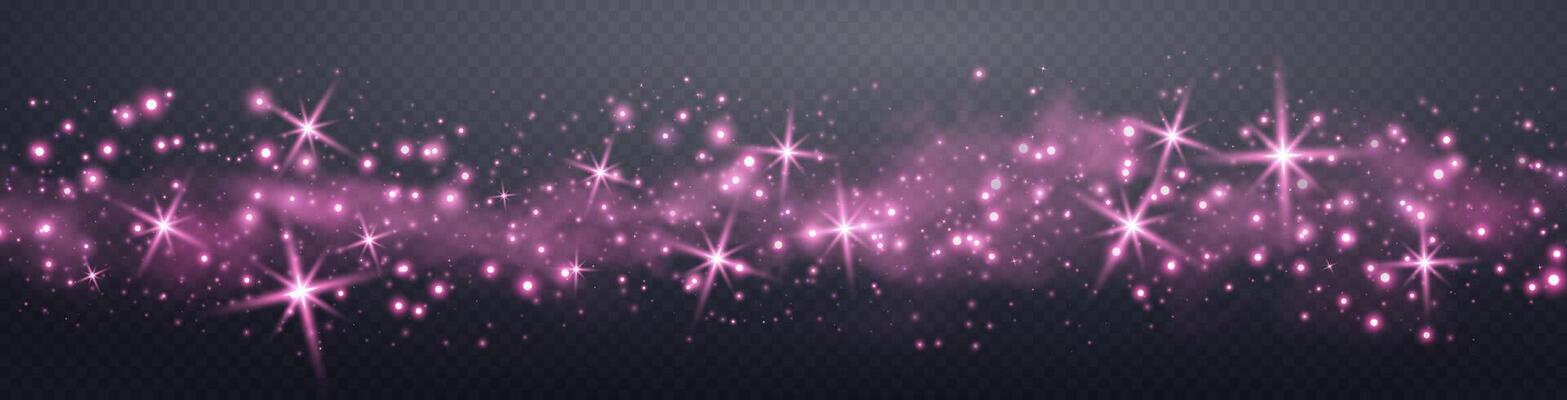 Pink glittering dots, particles, stars magic sparks. Glow flare light effect. Pink luminous points.