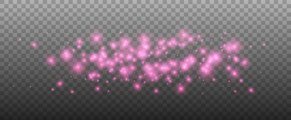 Pink glittering dots, particles, stars magic sparks. Glow flare light effect. Pink luminous points.