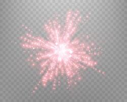 Red sunlight lens flare, sun flash with rays and spotlight. Glowing burst explosion vector