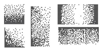 Decay effect. Pixel disintegration background. Dispersed dotted pattern. Concept of disintegration, pixel mosaic textures with simple square particles. vector