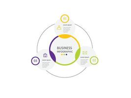 Circular scheme with three round paper white elements. Concept of cyclic business process with 3 stages. Minimal infographic design template. Modern flat illustration for data visualization. vector