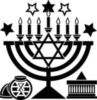 A black and white image of a menorah with candles vector