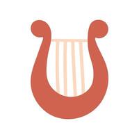 Harp, classical ancient Greek string instrument, orchestra equipment blends seamlessly, shaping rhythmic and melodic masterpiece, antique historical small harp, lyre flat illustration. vector