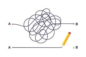 Complex and easy simple way from point A to B path illustration. vector