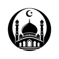 Islamic Mosque Silhouette Design with Crescent Moon in Circular Frame for Branding vector