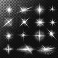 Glow white glare,light sparks, stars,sun flash,lens flare,explosions overlay effect set isolated background.Shine stars and sparkles collection.Abstract elements vector