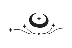 A minimalist crescent moon with four stars and flowing lines illustration. vector