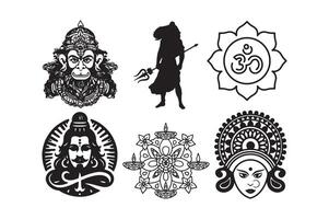 Pack of Hindu Goddess Religious Illustration. vector