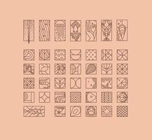 Set of creative modern art deco seafood icons in flat line style drawing on beige background. vector
