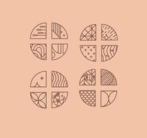 Set of creative modern art deco seafood chevrons in flat line style drawing on beige background. vector