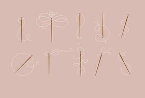 Needles and thread for sewing collection drawn with swirls element in baroque style in peach color vector