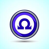 Omega Icon Design Illustration, Omega Letter Icon For Apps and Websites, Blue Shadow Button Design vector