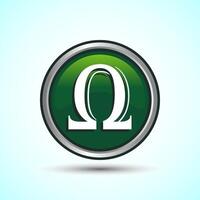 Omega Icon Design Illustration, Omega Letter Icon For Apps and Websites, Green Color Round Button Design vector