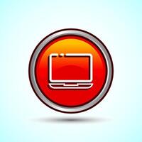 Laptop Icon Design Illustration, Computer Icon For Apps and Websites, Orange Color Round Button Design vector