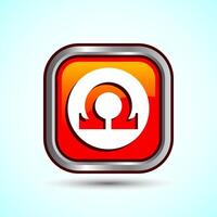 Omega Icon Design Illustration, Omega Letter Icon For Apps and Websites, Orange Color Square Button Design vector