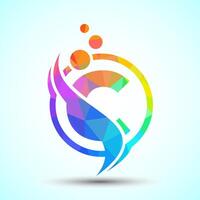 Polygonal letter C with the swoosh, biotech logo design concept. Logotype for science technology vector