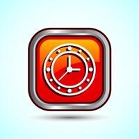 Clock Icon Design Illustration, Watch Icon For Apps and Websites, Orange Color Square Button Design vector