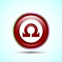 Omega Icon Design Illustration, Omega Letter Icon For Apps and Websites, Red Color Round Button Design vector