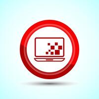 Laptop Icon Design Illustration, Computer Icon For Apps and Websites, Red Color Button Design vector