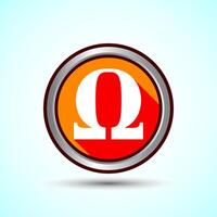 Omega Icon Design Illustration, Omega Letter Icon For Apps and Websites, Orange Shadow Button Design vector