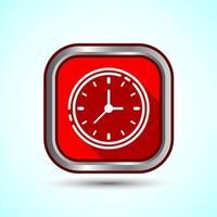 Clock Icon Design Illustration, Watch Icon For Apps and Websites, Red Shadow Button Design vector
