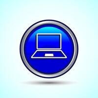 Laptop Icon Design Illustration, Computer Icon For Apps and Websites, Blue Color Round Button Design vector