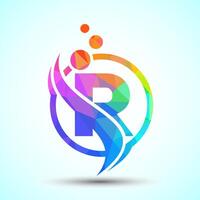 Polygonal letter R with the swoosh, biotech logo design concept. Logotype for science technology vector