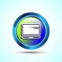 Laptop Icon Design Illustration, Computer Icon For Apps and Websites, Glossy Round Button Design vector