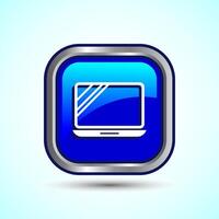 Laptop Icon Design Illustration, Computer Icon For Apps and Websites, Blue Color Square Button Design vector